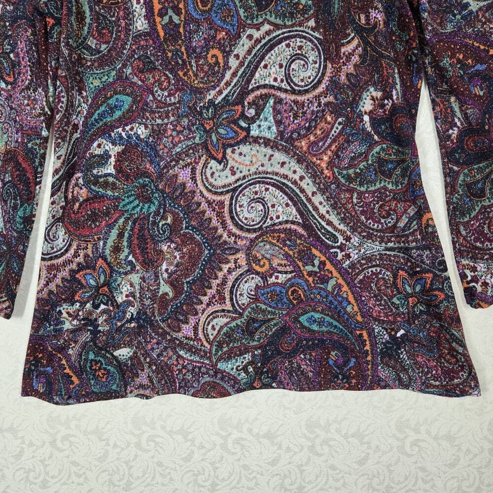 Cocomo Top L Paisley Multicolor Metallic Shimmer Knit Flowy Bell Sleeve Boho - Picture 4 of 12